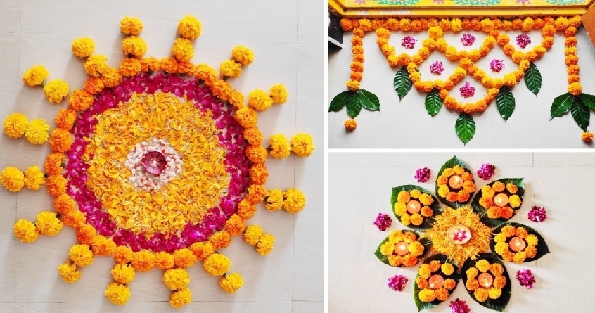 Diwali 2022 Narak Chaturdashi Special Rangoli Designs Made With Flowers