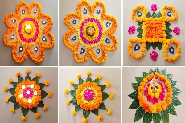 Diwali 2022 Narak Chaturdashi Special Rangoli Designs Made With Flowers