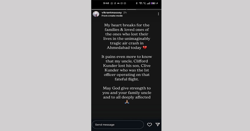 Air India plane crash Actor Vikrant Massey Air India plane crash Actor Vikrant Massey