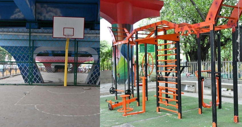Basketball court and green gym