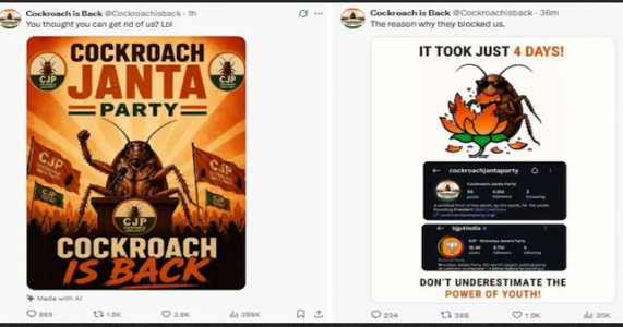 ‘कॉकरोच जनता पार्टी’ बनी नया राजनीतिक व्यंग्य! ट्रेडमार्क आवेदन और अकाउंट ब्लॉक होने से बढ़ी चर्चा