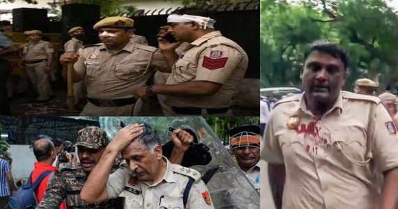 'संसद चलो' मार्च में बवाल! पथराव में दिल्ली पुलिस के जवान घायल